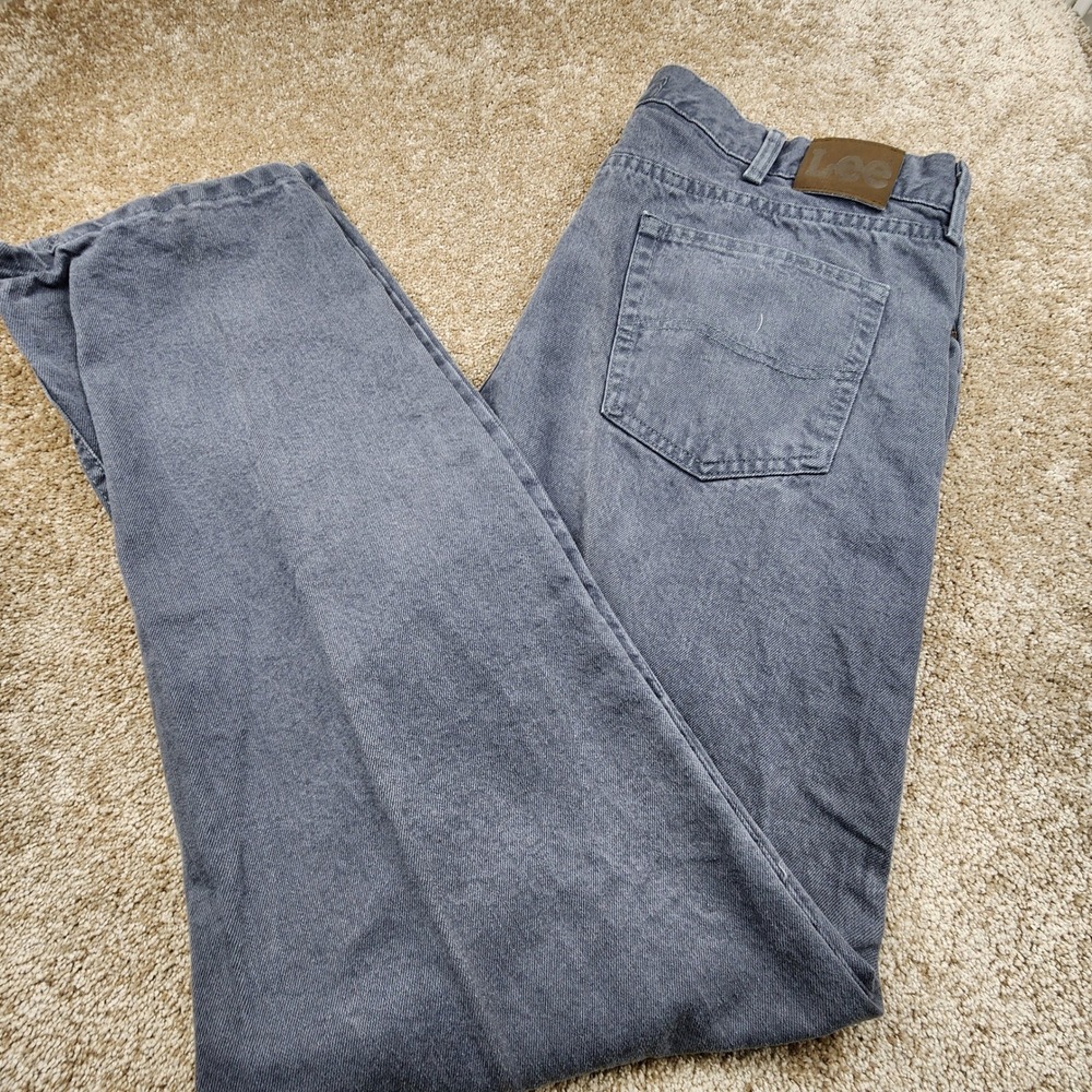Lee Regular Fit Straight Leg Jeans Mens 42x34 Gray Denim Casual Pants